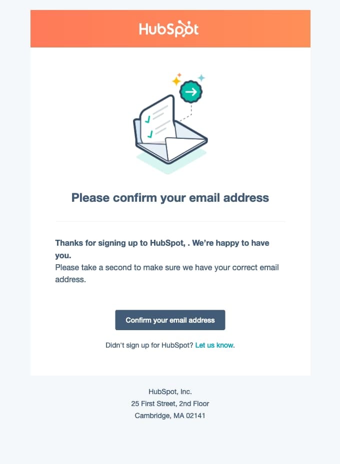 Voorbeeld aanmeldingsformulier nieuwsbrief, voorbeeld e-mailbevestiging van HubSpot
