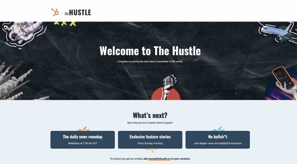 Aanmeldingsformulier nieuwsbrief Welkom op de voorbeeldpagina van Hustle
