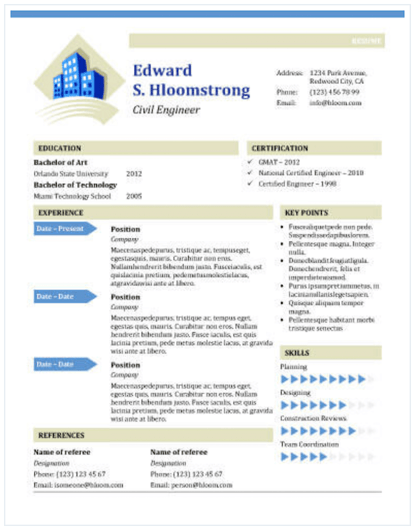 resume templates for word: Plantilla de currículum de ingeniero civil