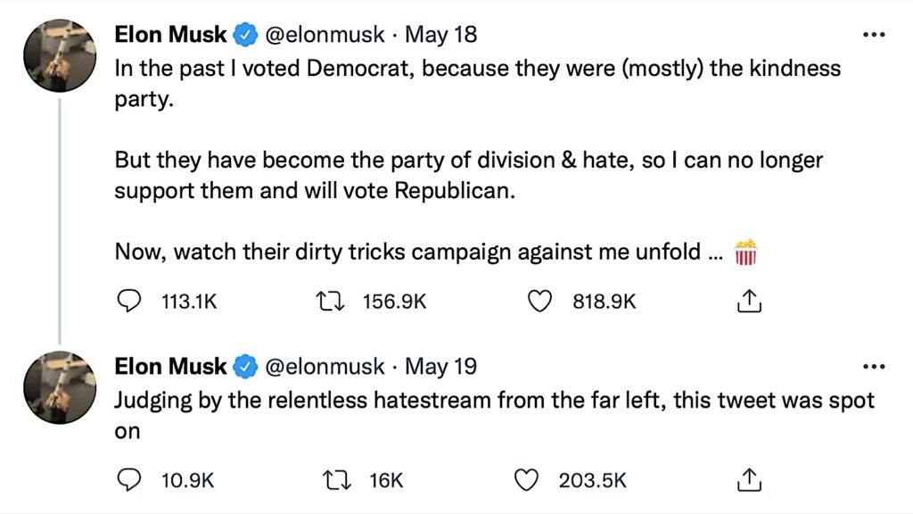 Musk now a Republican twee 5-18-22