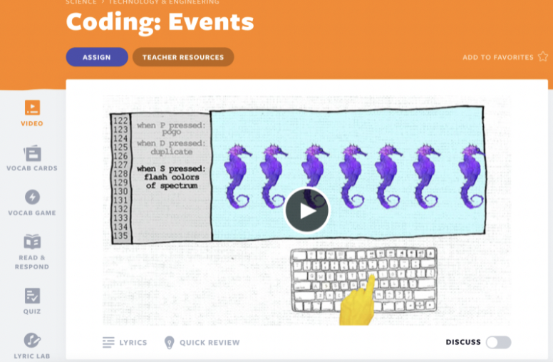 Flocabulary lesson cover from coding lessons collection about Events