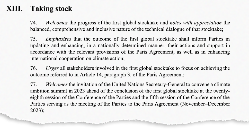Texto de la COP27 sobre el balance mundial