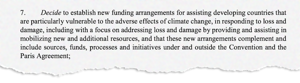 Texto final de la COP28 sobre pérdidas y daños