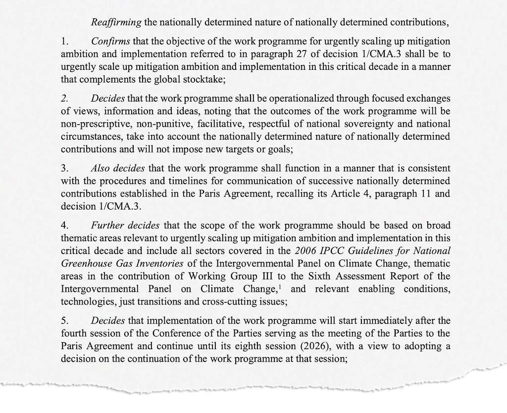 Texto final de la COP27 sobre el programa de trabajo de mitigación