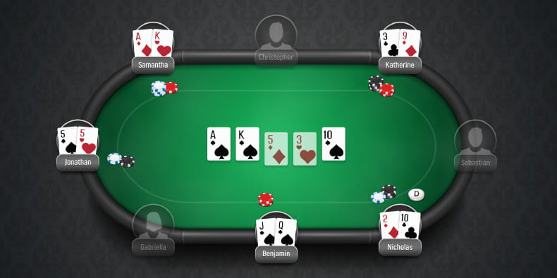 Vijf mensen spelen online poker
