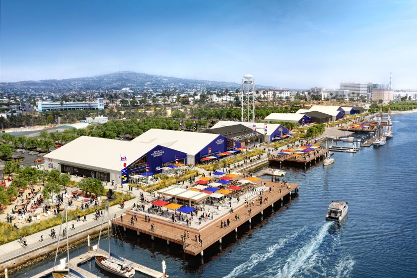 Representación de West Harbor, un complejo comercial y de entretenimiento que reemplazará a Ports O' Call Village como la principal atracción para visitantes en el Puerto de Los Ángeles en San Pedro.