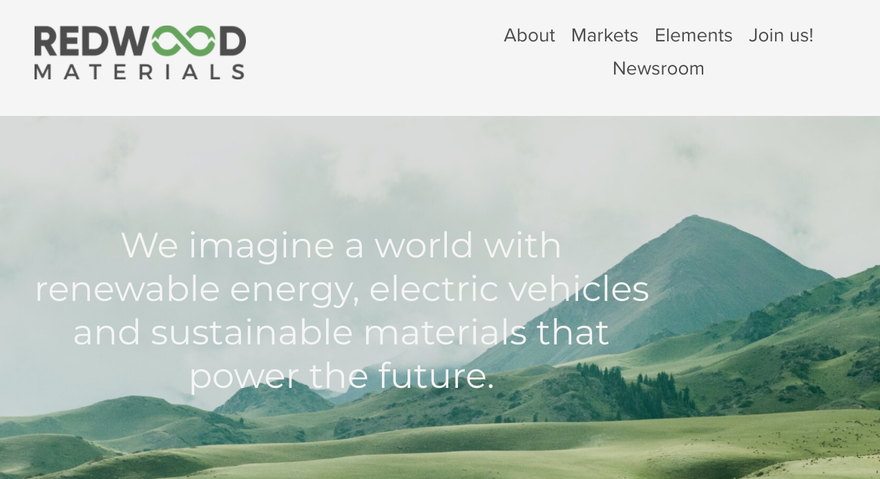 Homepage von Redwood Materials