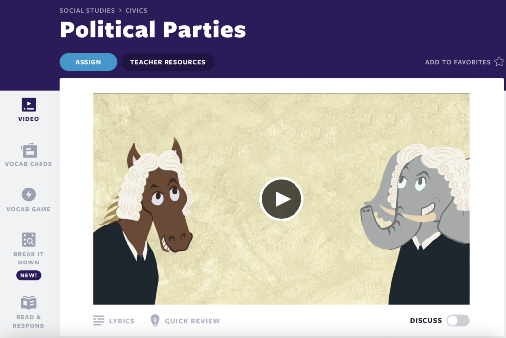 Flocabulary Political Parties video lesson preview