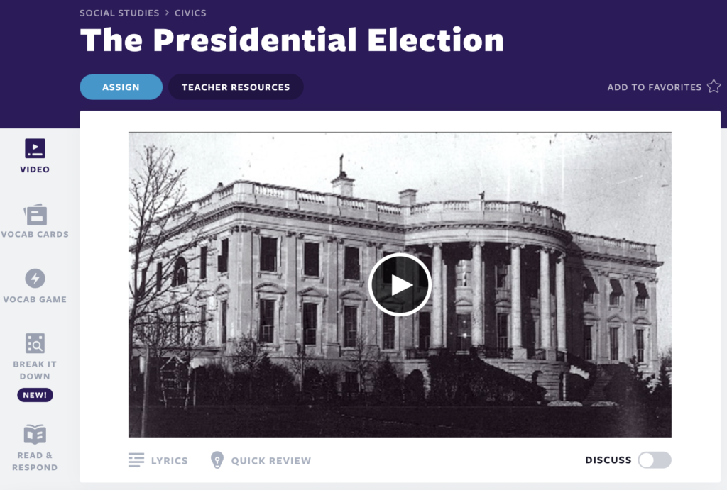 Flocabulary The Presidential Election video lesson preview