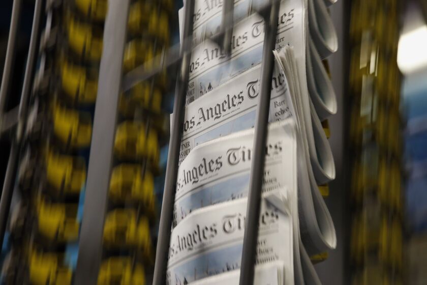 LOS ANGELES, CA-APRIL 10, 2019: The first prints of the new food section comes off the presses at Los Angeles Times printing plant on April 10, 2019, in Los Angeles, California. (Photo By Dania Maxwell / Los Angeles Times)