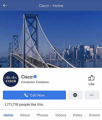 Portada de Facebook de Cisco en el sitio web móvil
