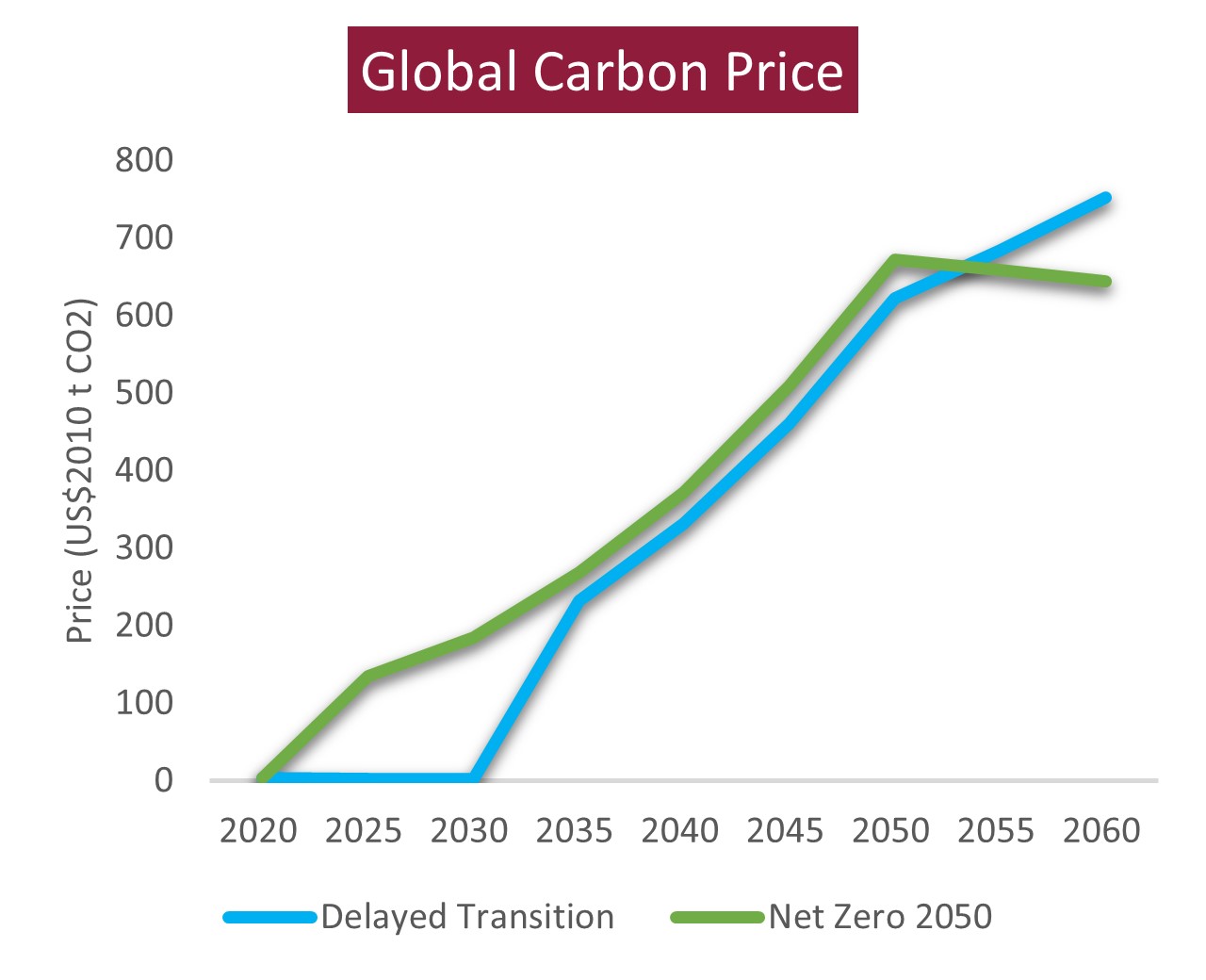 Глобальная цена на углерод на основе отсроченного перехода и Net Zero 2050