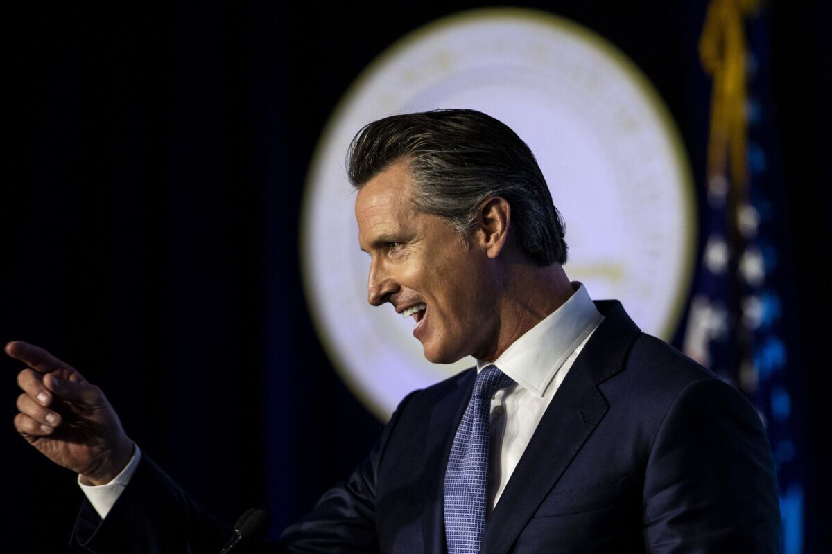 Gavin Newsom spreekt na zijn beëdiging als gouverneur van Californië in 2019.