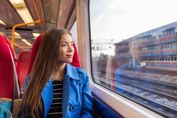 Lower Carbon Footprint With Short Flights Girl Travels Per Train