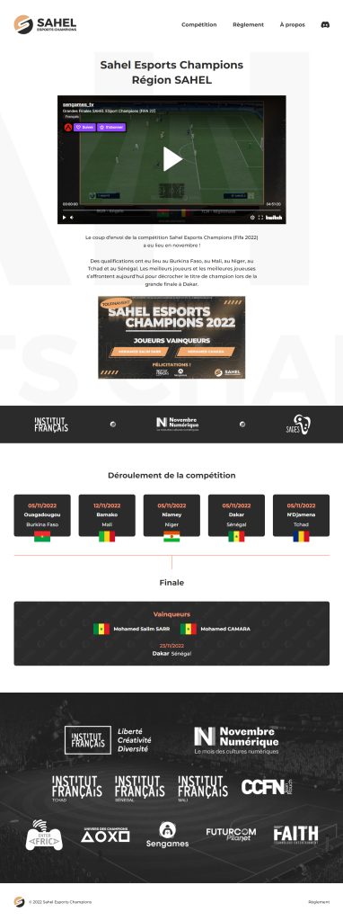 Imagen de la página de inicio del sitio web de Sahel Esports Champions