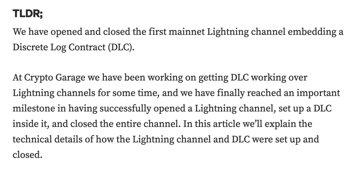 Hợp đồng nhật ký kín đáo thành công đầu tiên đã được thực hiện trên Lightning Network bằng cách tạo một loại giao dịch mới khi mở kênh Lightning.