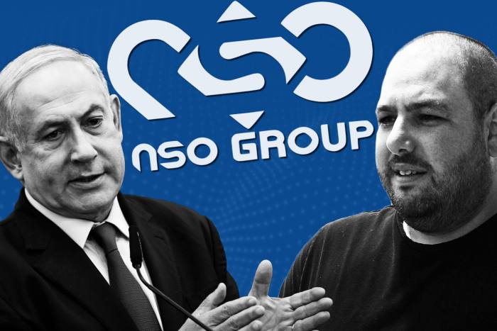 Montage van Benjamin Netanyahu en NSO-medeoprichter Shalev Hulio