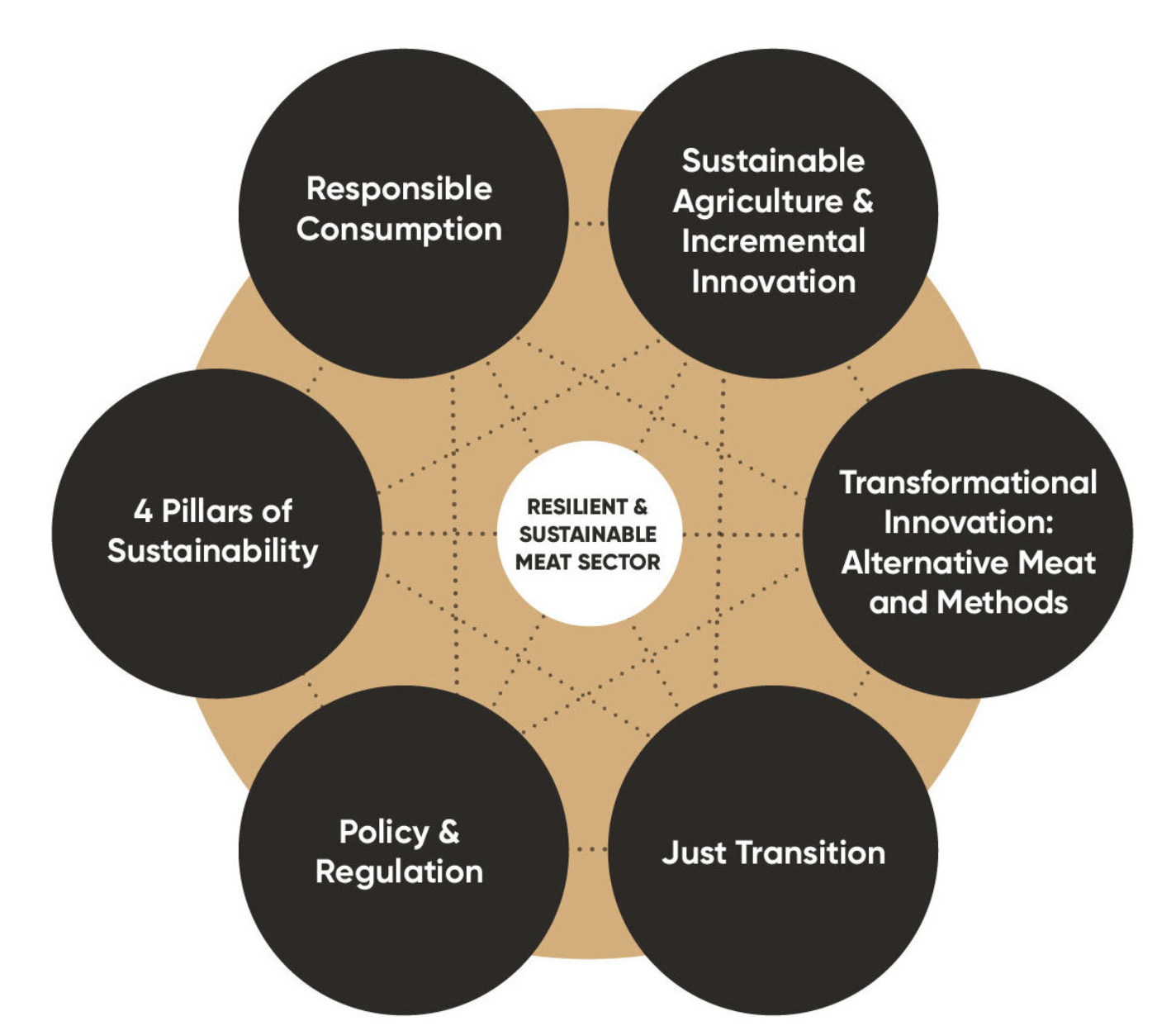 Un diagrama que representa el enfoque de sostenibilidad de Aleph Farms.