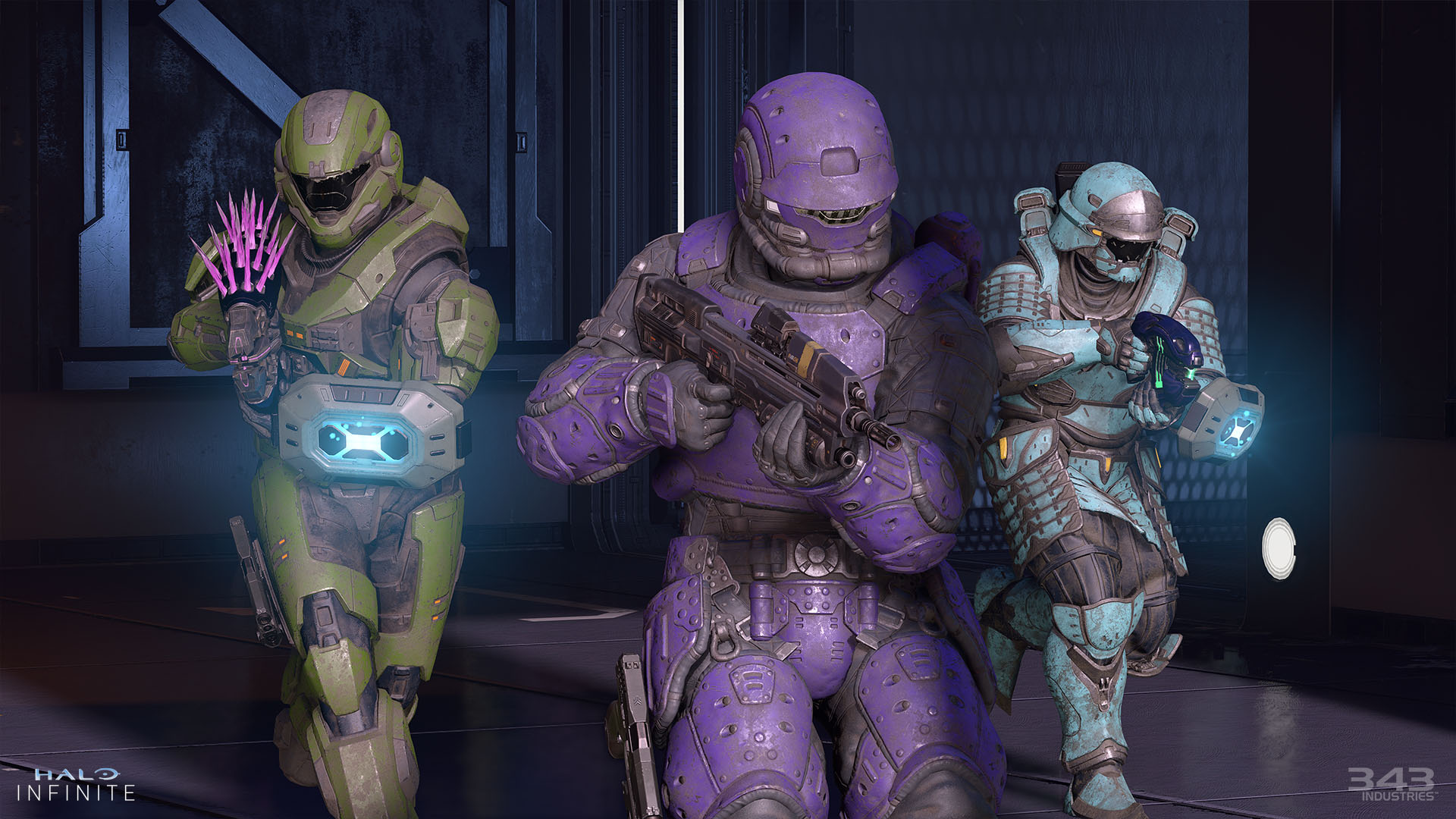 Halo Infinite screenshot showing multiple Spartan Armor Cores with Cadet Coatings