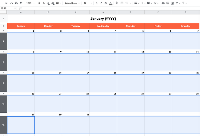 how to make a google sheets calendar: reformat calendar