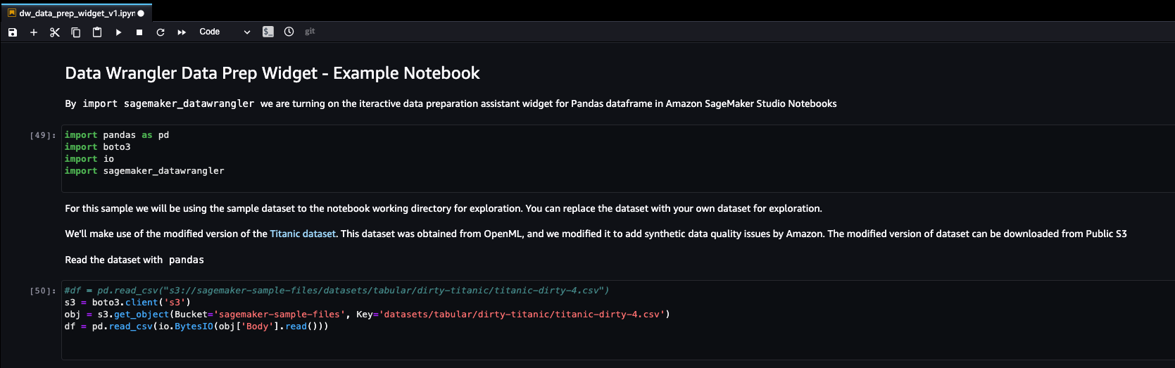 data wrangler data prep widget - voorbeeld notebook