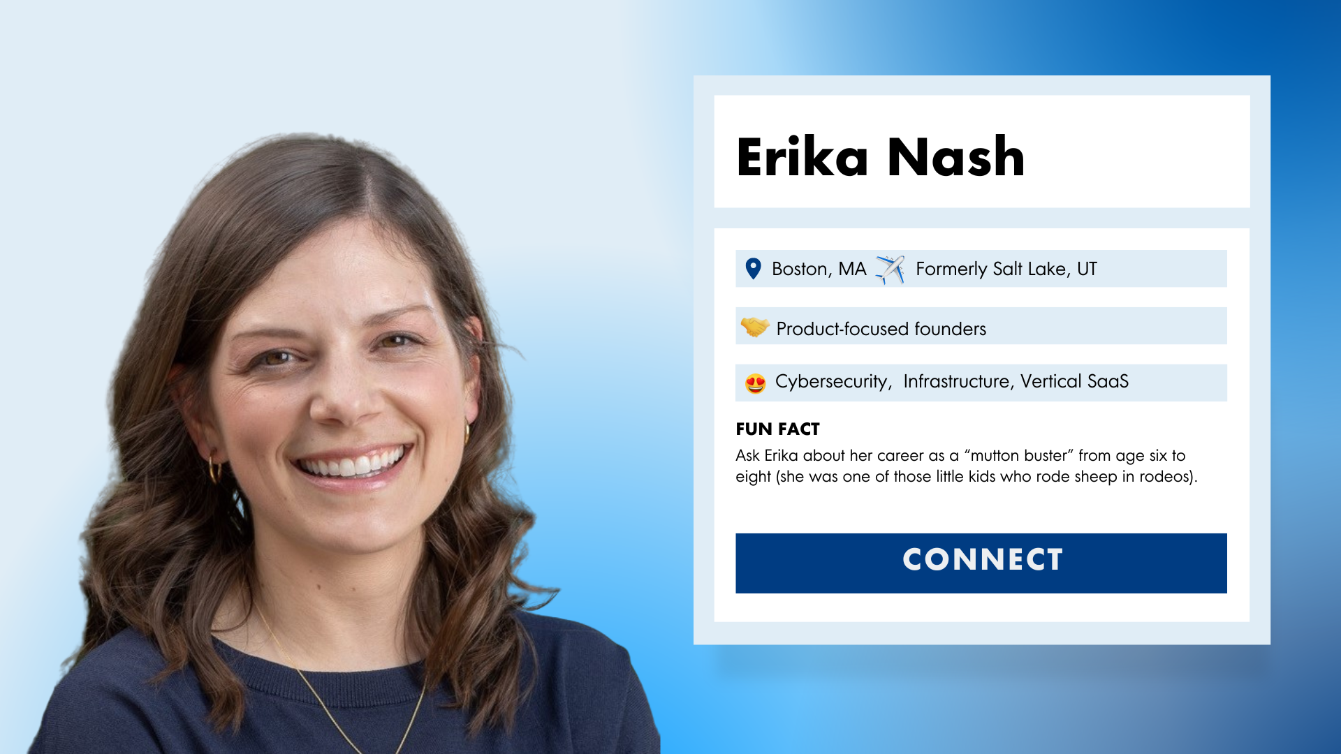 Infographic and image of Erika Nash, a vice president on the investment team at OpenView.