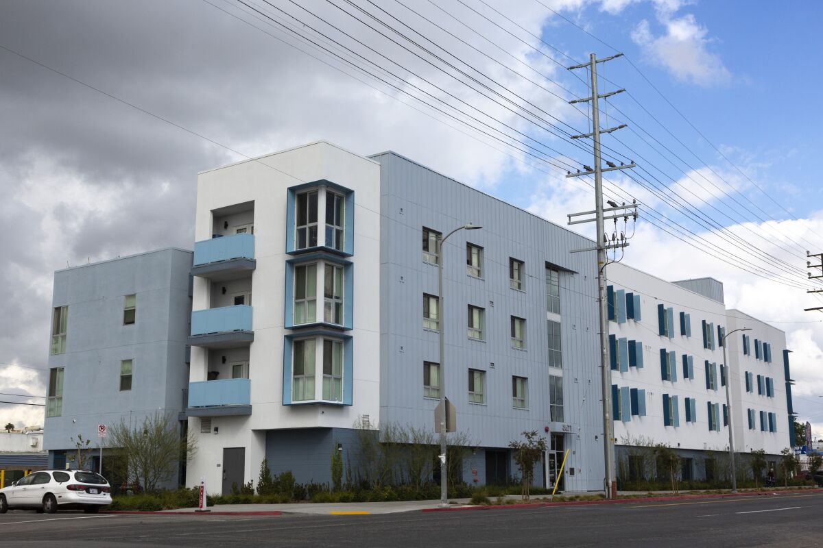 The 33-unit Metro @ Western affordable housing development near the Metro Expo Line's Western Station. 