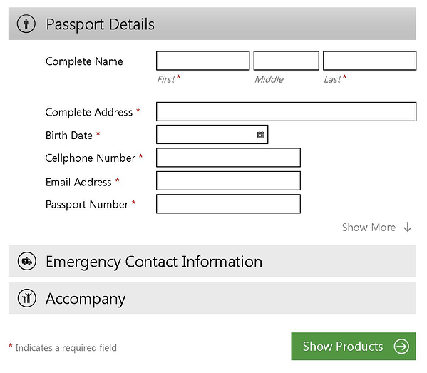 form design example with an asterisk used to indicate compulsory fields