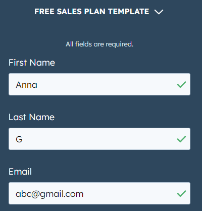 diseño de formulario móvil, se muestran tres marcas junto a las entradas de formulario válidas