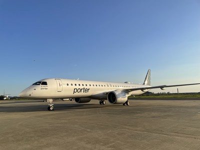 The E195-E2 is the most environmentally-friendly single-aisle aircraft, at 65% quieter and up to 25% cleaner than previous-generation technology. (CNW Group/Porter Airlines)