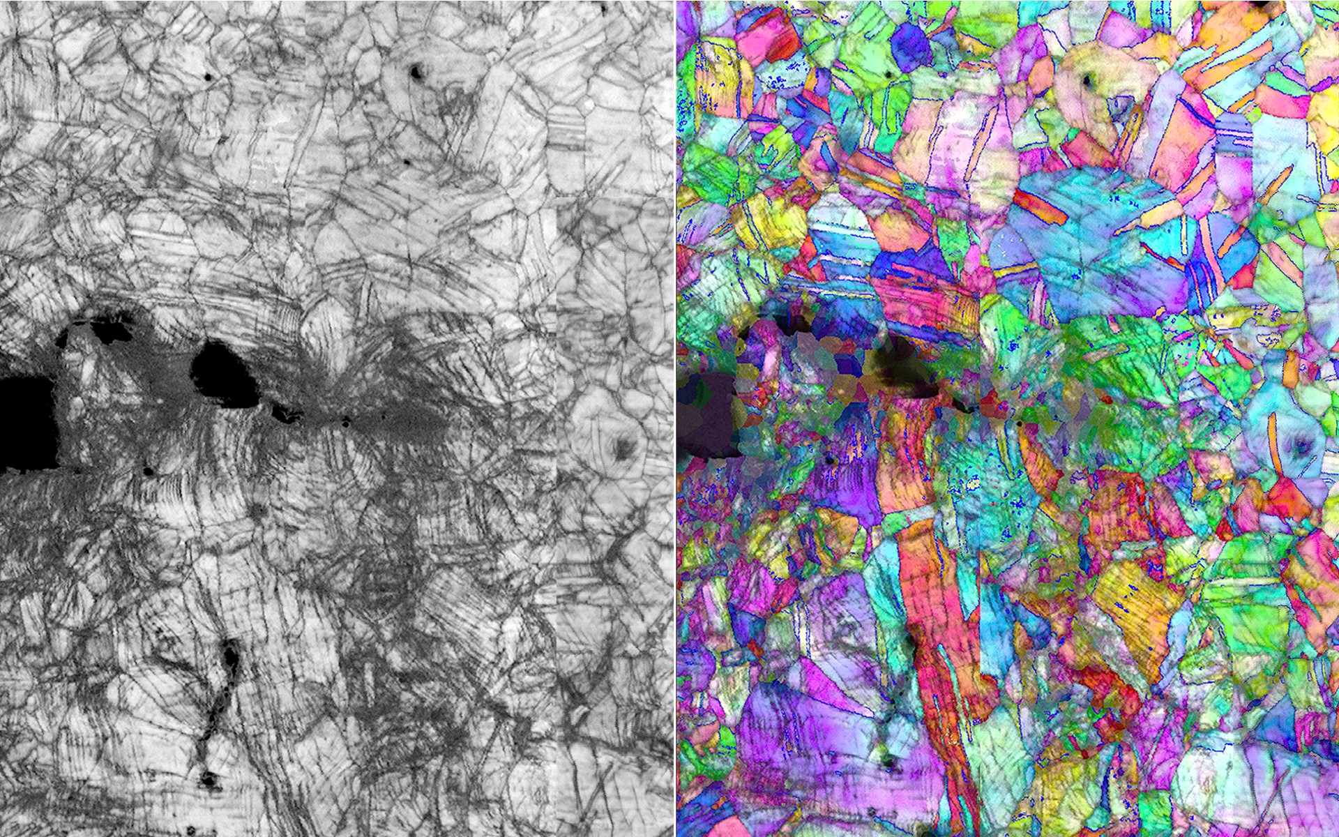 Bir kırılma yolunu ve beraberindeki kristal yapı deformasyonunu gösteren mikroskopi ile oluşturulmuş görüntüler