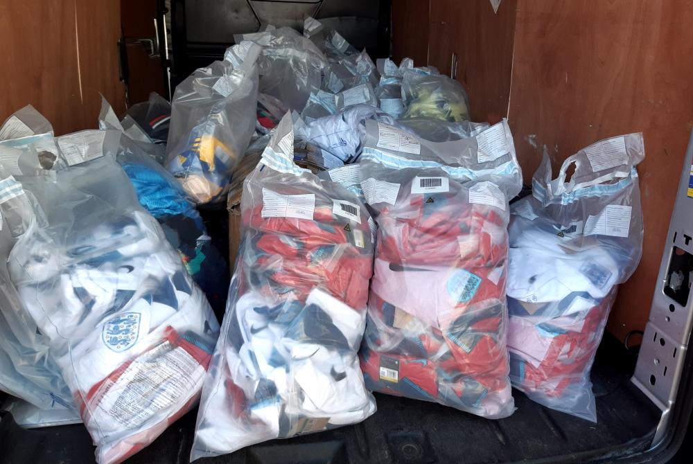 Allegedly counterfeit football shirts seized by PIPCU in a recent raid
