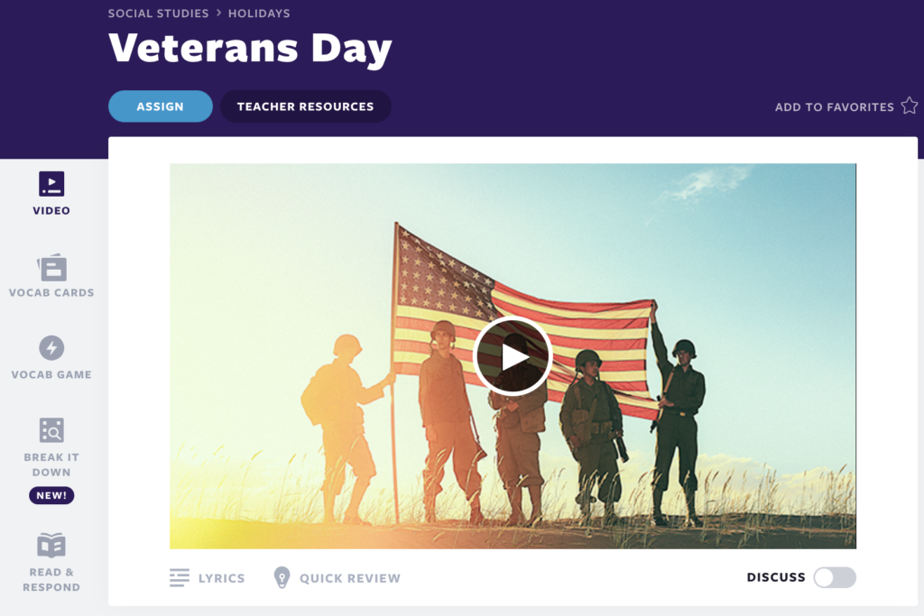 Veterans Day lesson cover