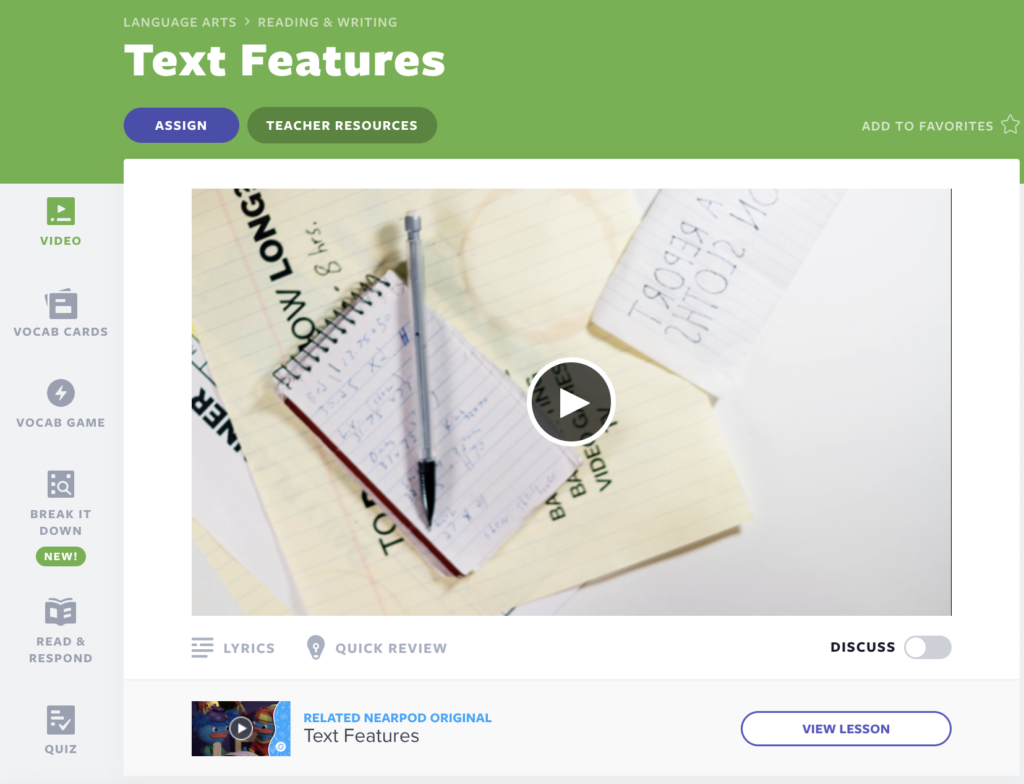 Text Features lesson cover