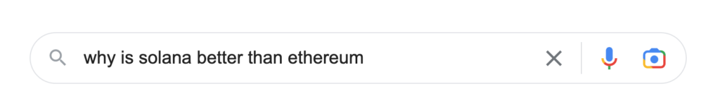 Cercando su Google la domanda perché solana è meglio di ethereum