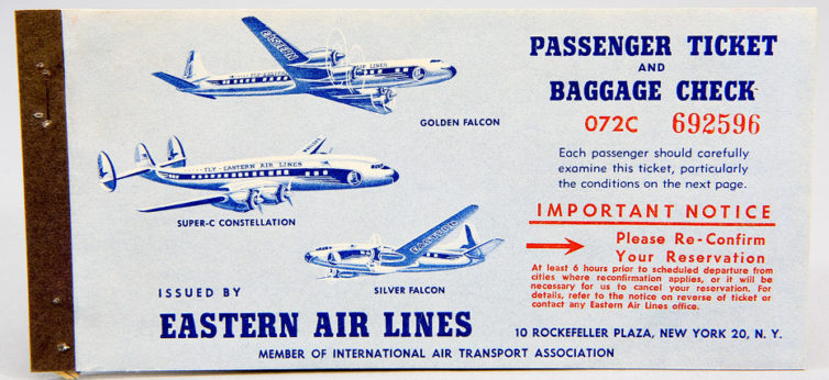 تذكرة الخطوط الجوية الشرقية من الخمسينيات. لقد انتظرت WAAAAY طويلاً لشراء هذا.