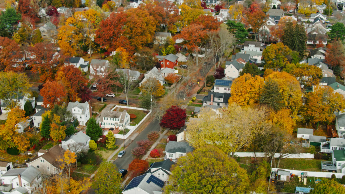منظر جوي لستامفورد ، CT في الخريف