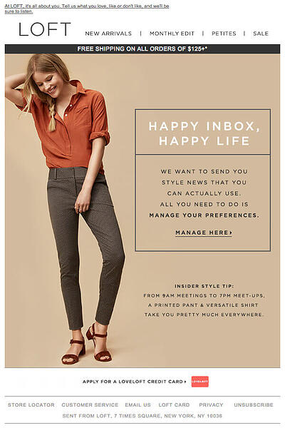Voorbeeld van een e-mailmarketingcampagne: Loft - "Happy Inbox, Happy Life"