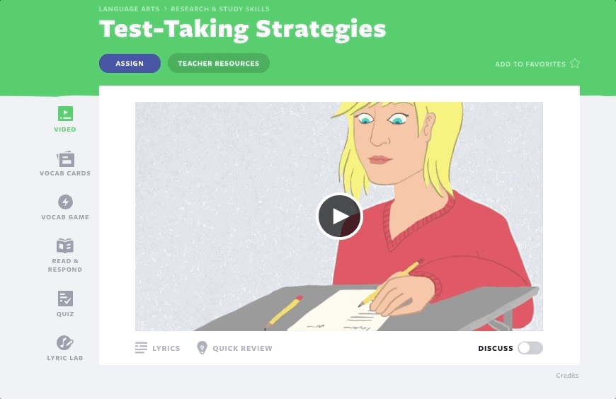 Standardized test taking strategies video using Discussion Mode
