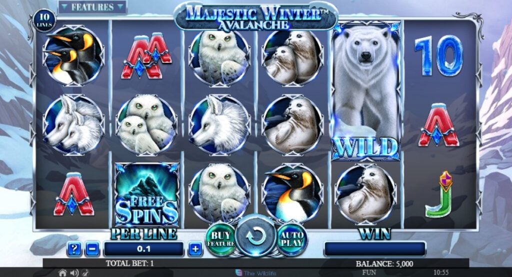 Majestic Winter Avalanche slot reels by Spinomenal
