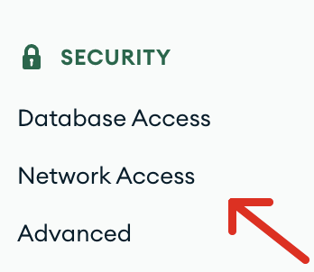 Ubicación de acceso a la red en el menú de seguridad