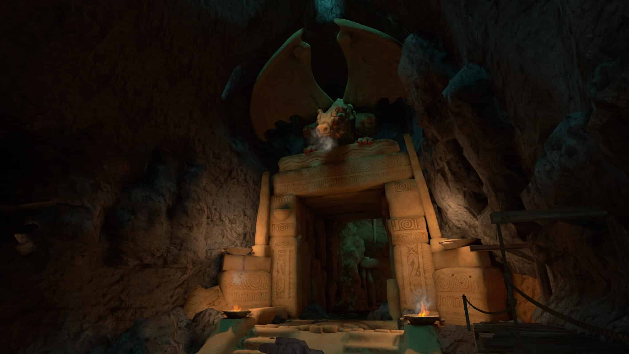 Cueva colosal: captura de pantalla de la estatua del dragón