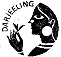 Keurmerk voor Darjeeling-thee. Het stelt een dame voor die een theeblad vasthoudt.