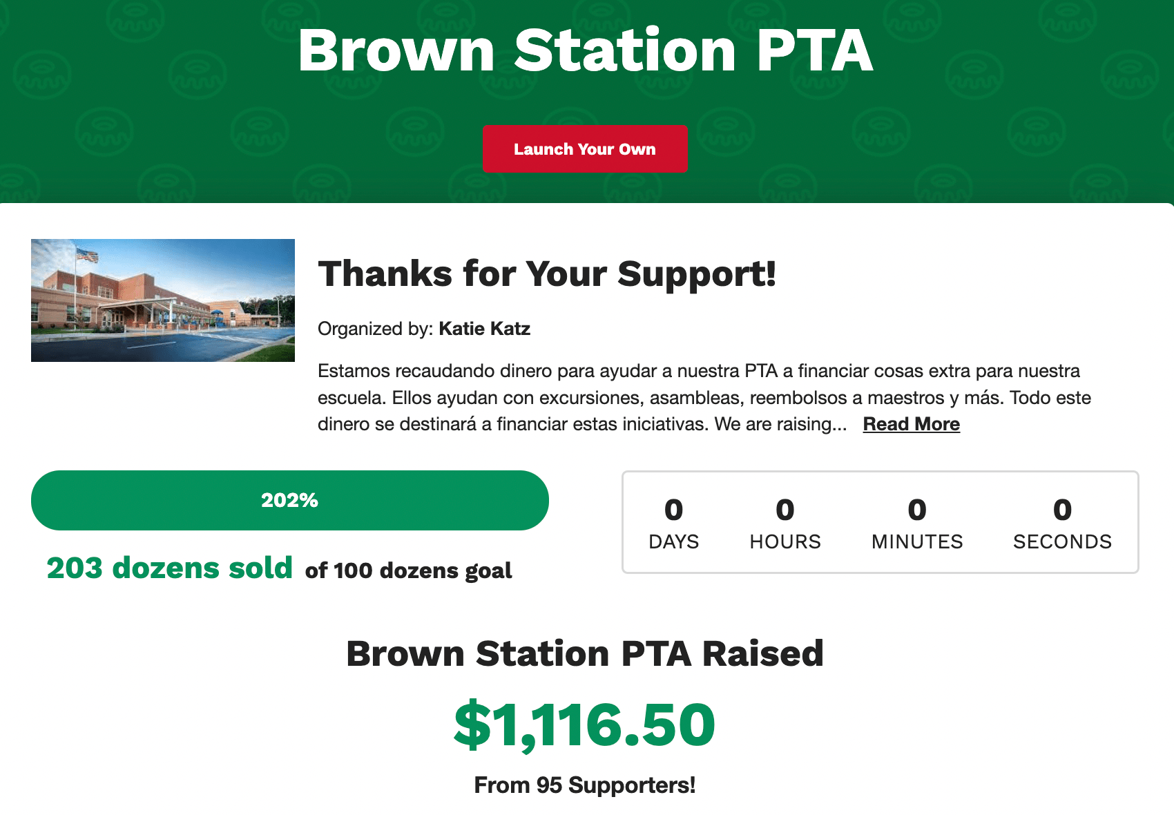 Brown Station PTA の Digital Dozens 募金キャンペーン ページ