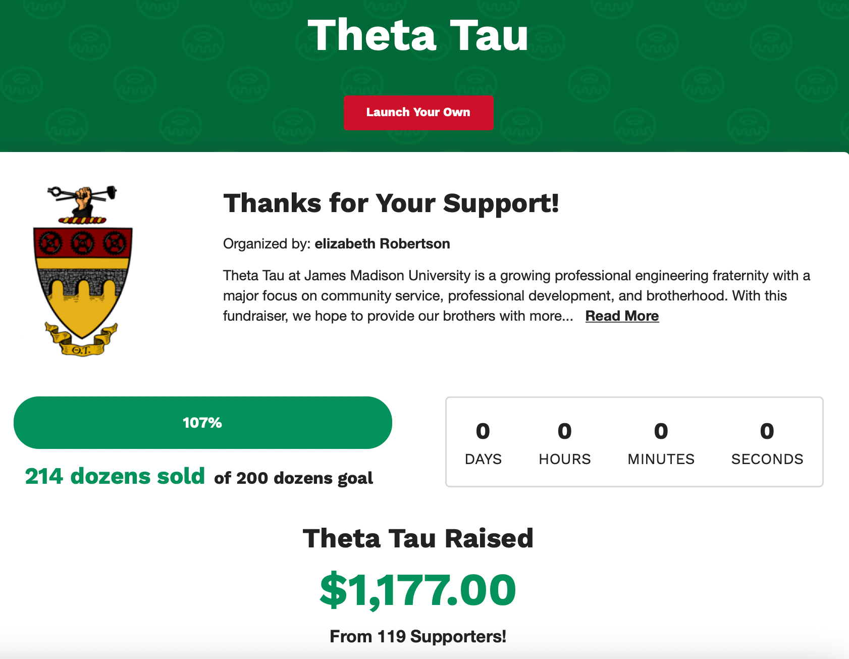 Theta Tau の Digital Dozens 募金キャンペーン ページ