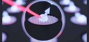 Künstlerische Darstellung eines Elektronenspins in einem Quantenpunkt, verbunden mit Licht und stark gekoppelten Kernspins (durch eine Linse betrachtet). KREDIT Leon Zaporski - Universität Cambridge