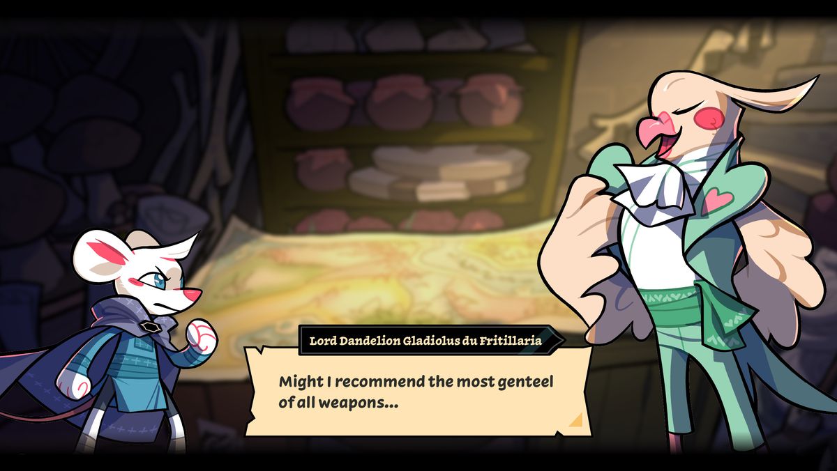 A dialogue screen from Beast Breaker, featuring a bird and a mouse