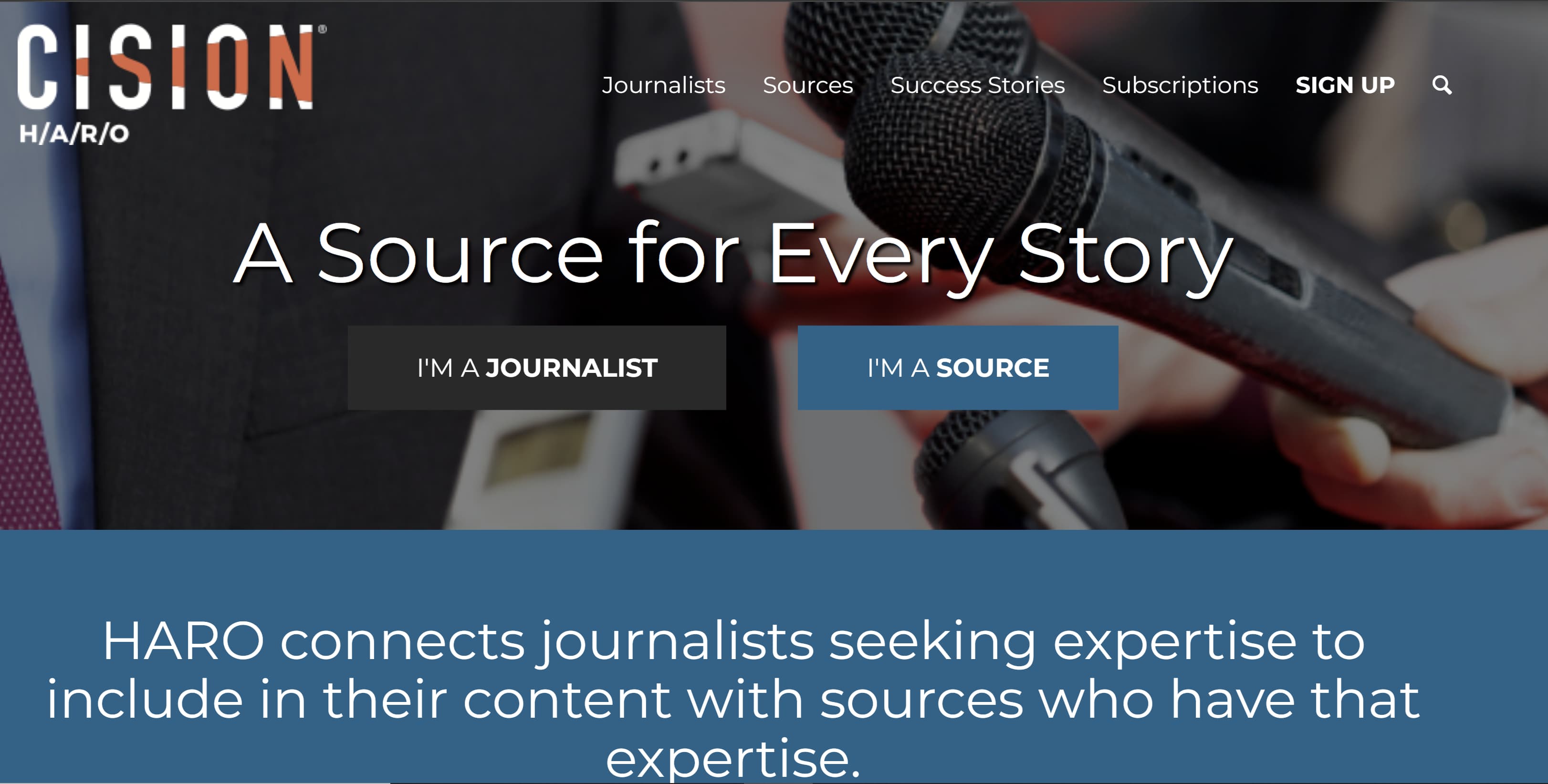 Gazetecileri ve kaynakları birbirine bağlayan çevrimiçi bir platform olan Haro'nun ekran görüntüsü