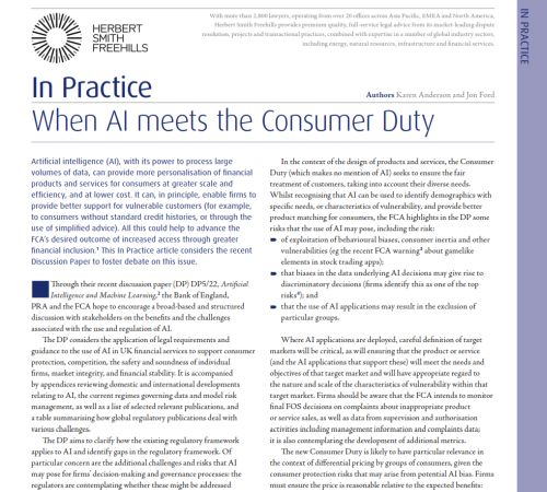 HSF Article When AI meets consumer data - The Use and Regulation of Artificial Intelligence: When AI Meets Consumer Duty