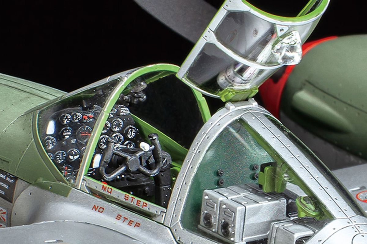 Een close-up van het cockpitinterieur van de fabrikant.